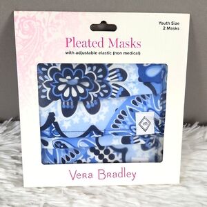 Vera Bradley Blue Star Medallion, Youth Size Pleated Masks Adjustable,2 Pack,NEW